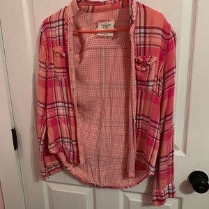 Ambercrombie and Fitch plaid pink/coral/blue shirt